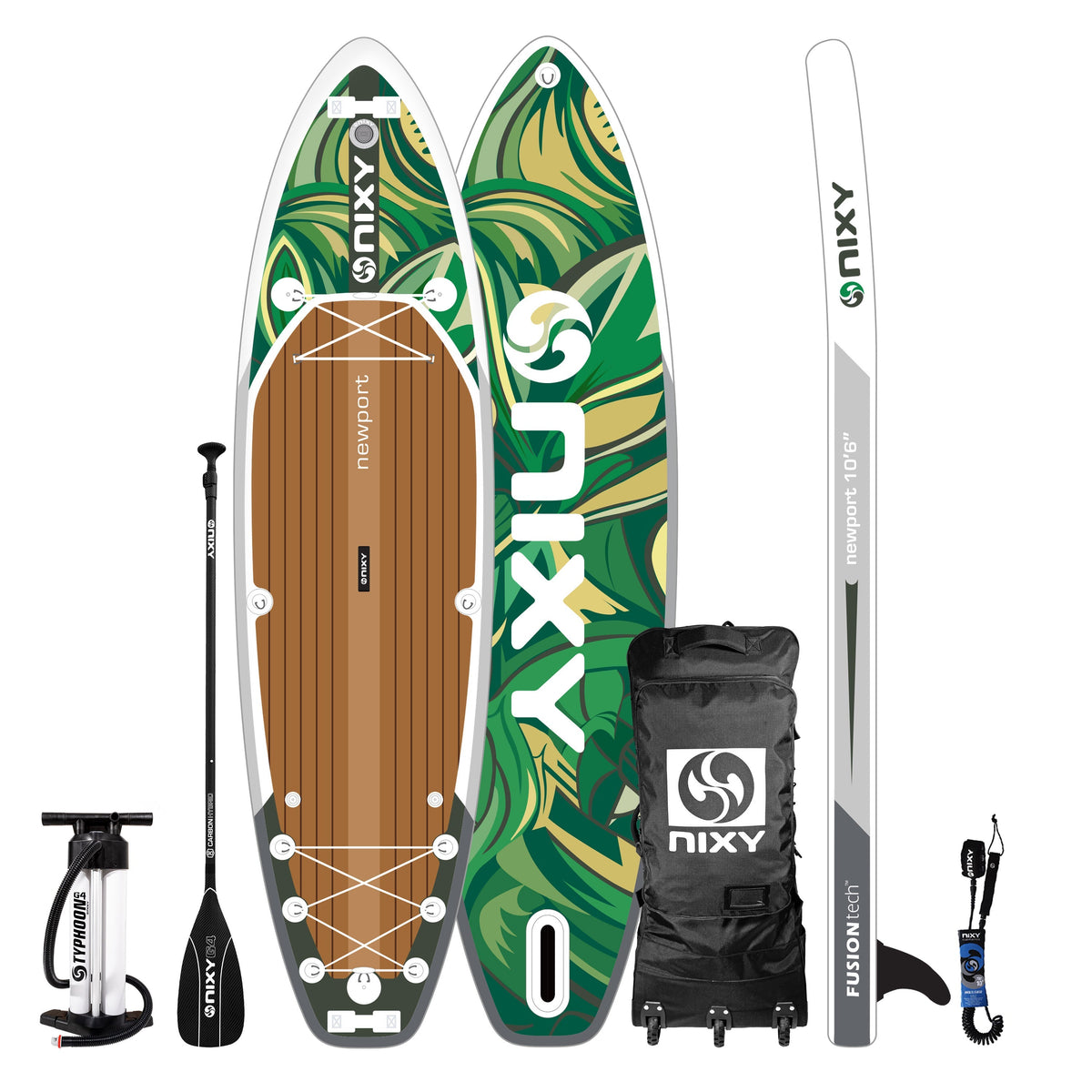 NIXY Newport G5 All-Around, complete inflatable paddle board package with paddle, pump, leash, and backpack