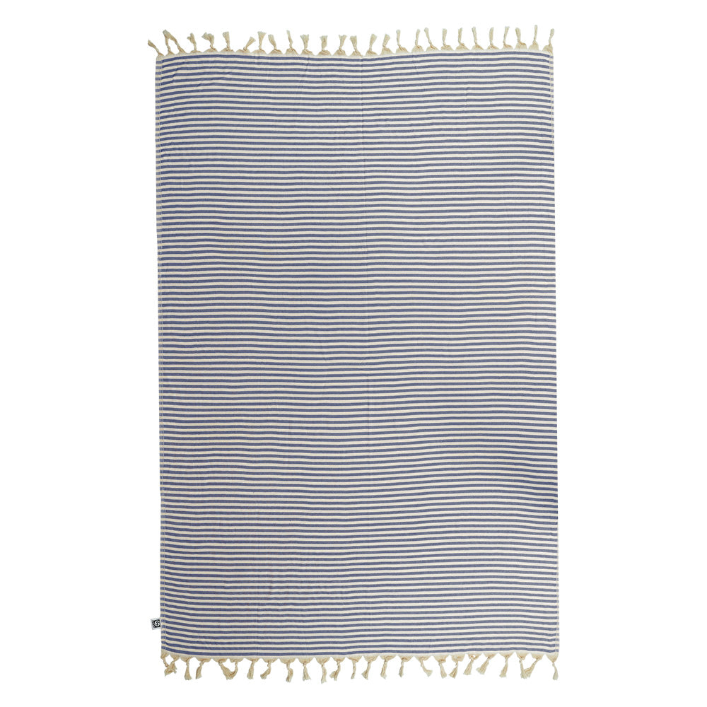 NIXY Mediterranean Oversized Turkish Beach Towel Blanket in navy, extra-large flat-weave cotton