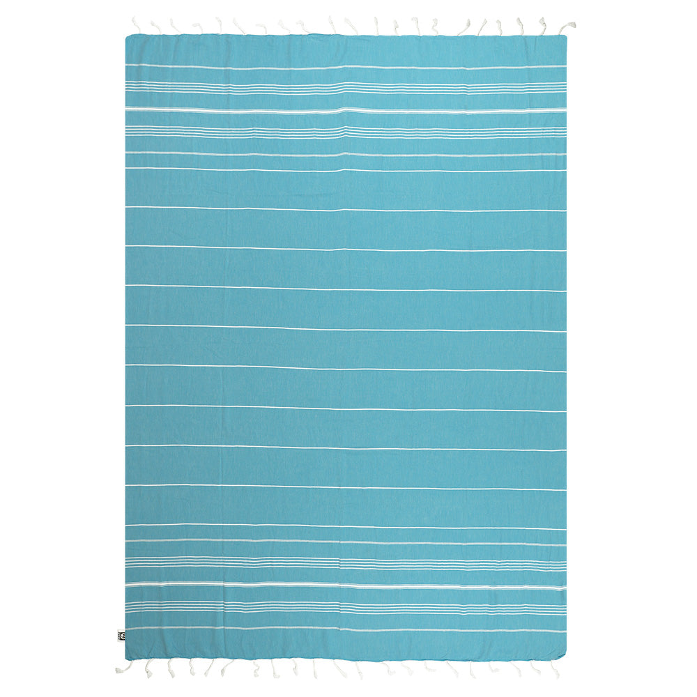 NIXY Ocean Oversized Turkish Beach Towel Blanket in blue, 60 by 80 inch flat-woven Turkish cotton