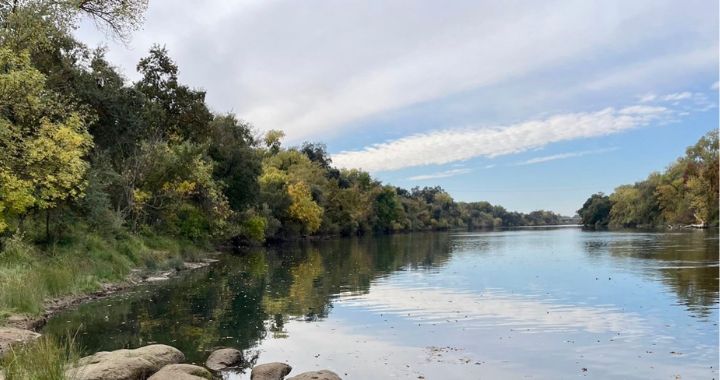 Scenic shot of Lower American River in Sacramento, California.
