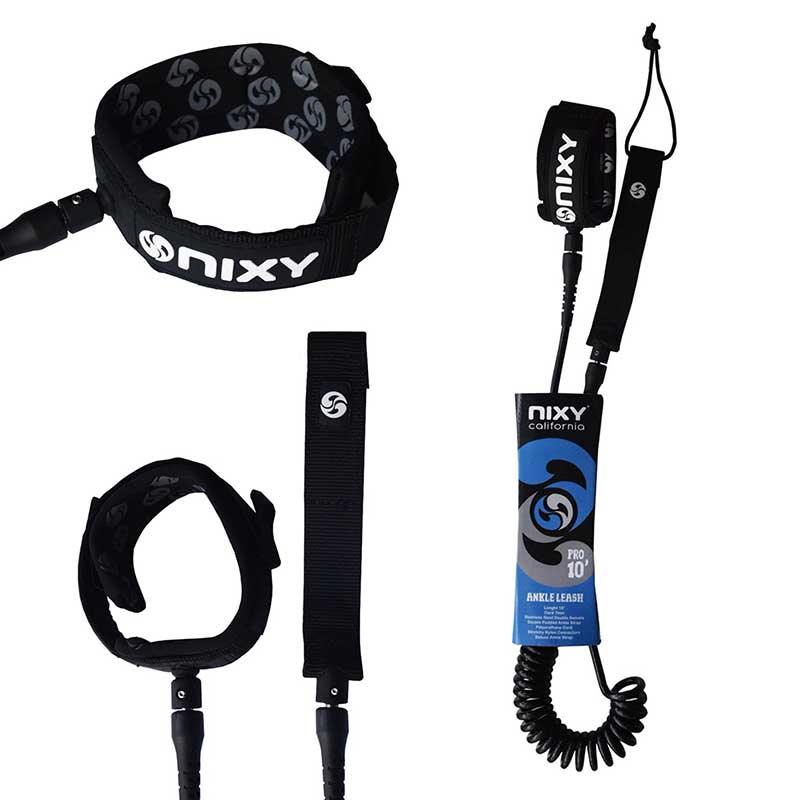 NIXY Hybrid Leash 10', coiled SUP leash with rail-saver and padded ankle cuff