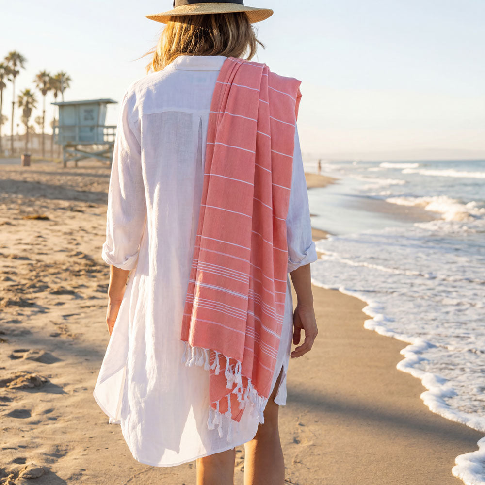 NIXY Ocean Oversized Turkish beach towel blanket spread out, quick-dry flat-weave cotton for pool and beach