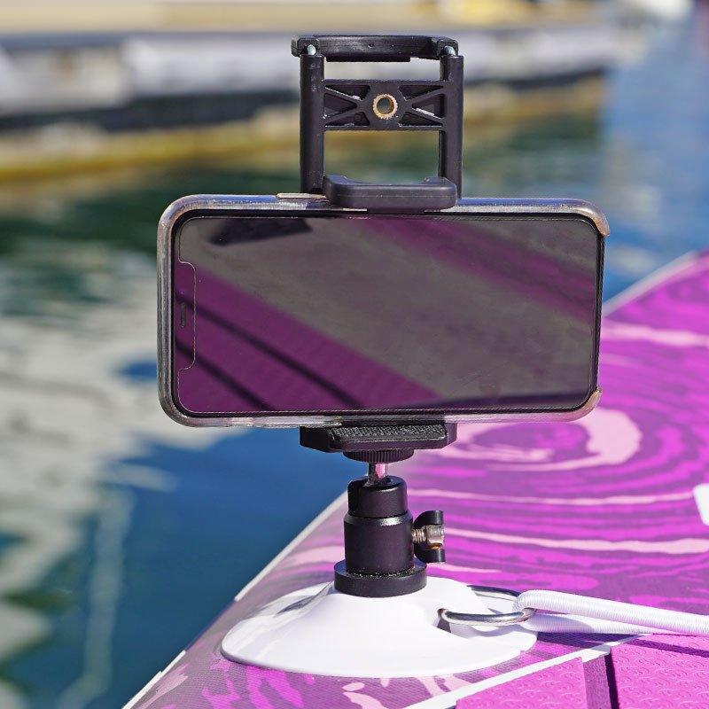 NIXY SUP & Kayak Phone Holder, 360-degree phone mount holding a smartphone on the water