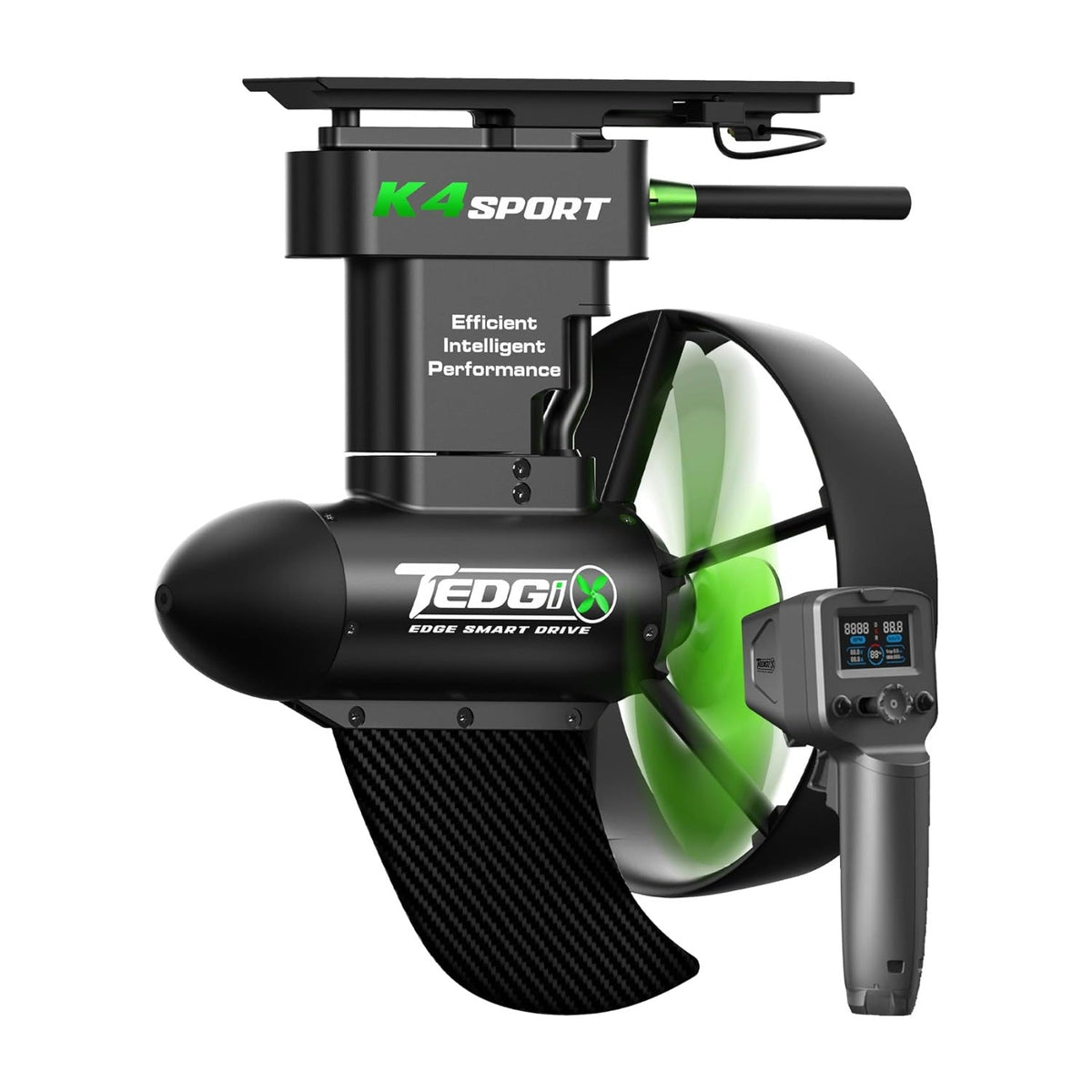 Tedgix K4S Sport electric kayak motor with its wireless remote