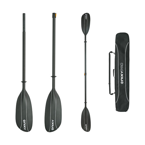 2-piece carbon fiber kayak paddle with carrying bag on a white background