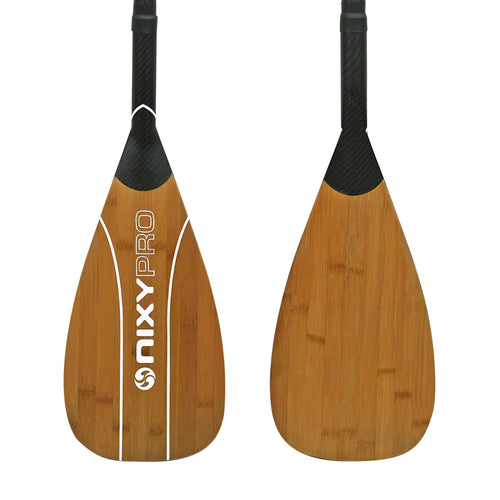 NIXY 2-Piece Adjustable 100% 3K Carbon Fiber SUP Pro Paddle with Bamboo blade, 89 sq in standard blade size, lightweight high-performance paddle for paddleboarding, SUP cruising, and kayaking