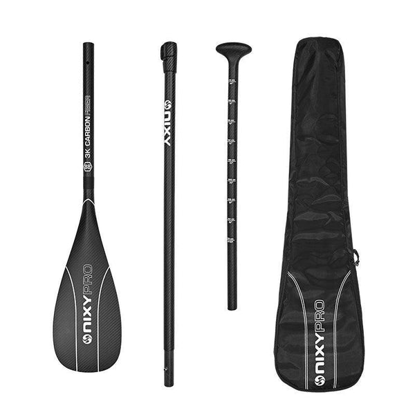 NIXY 3-Piece Adjustable 100% 3K Carbon Fiber SUP Pro Paddle bundle with carry bag, 88 sq in standard blade, lightweight travel-friendly paddleboard paddle for SUP and kayaking