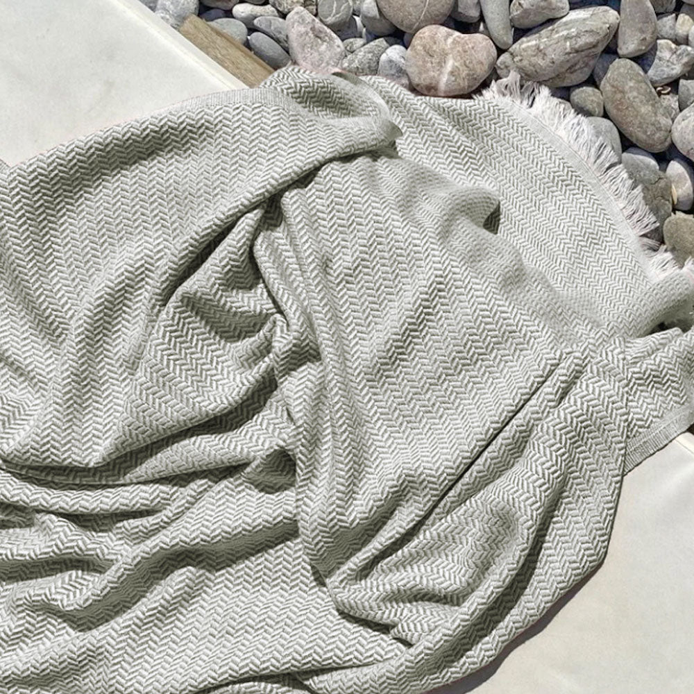 Textured towel with chevron pattern on pebbles