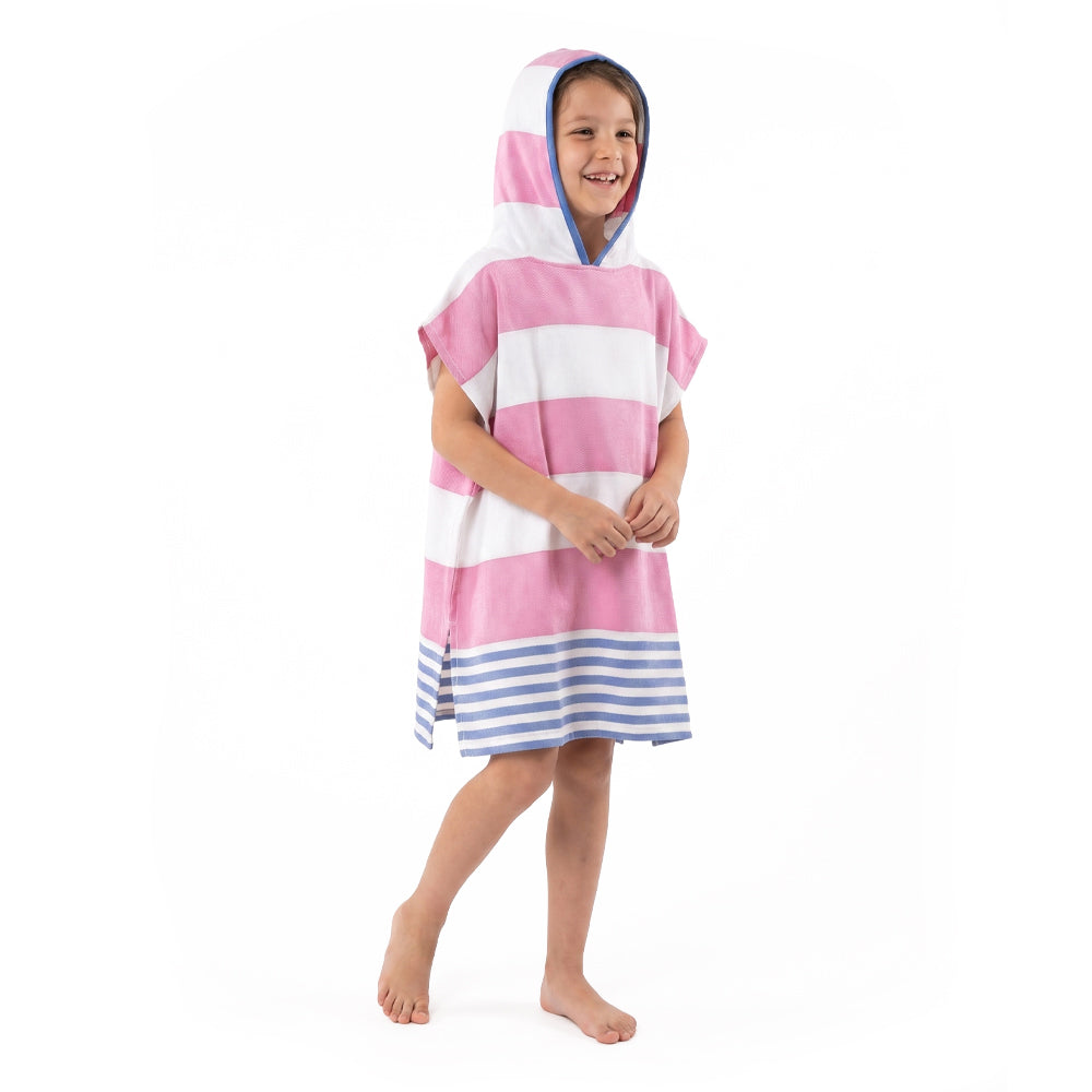 NIXY Kids Turkish cotton changing poncho towel worn by a child model with a white background