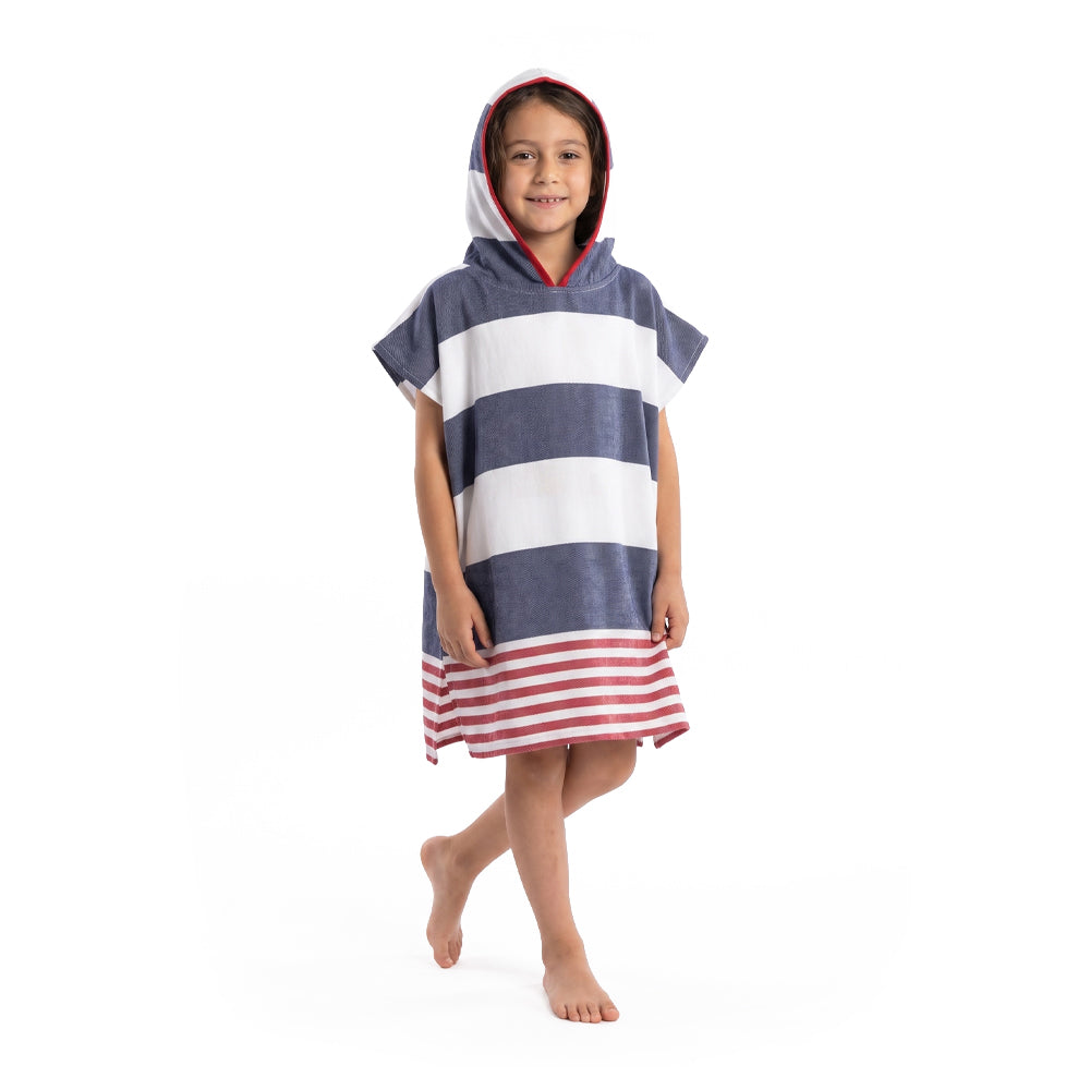 NIXY Kids Turkish cotton changing poncho towel worn by child model with a white background