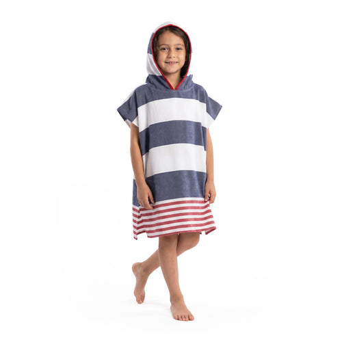 NIXY Kids Turkish cotton changing poncho towel worn by child model with a white background