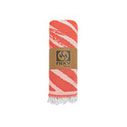 NIXY Palm Turkish Beach Towel in Bright Red, palm-leaf pattern laid flat on a white background