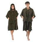 NIXY oversized adult towel changing ponchos worn by a male and female model on a white background.