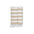 Close-up of the NIXY Acelia Bamboo Turkish Beach Towel in Beige, showing the bamboo-cotton blend weave