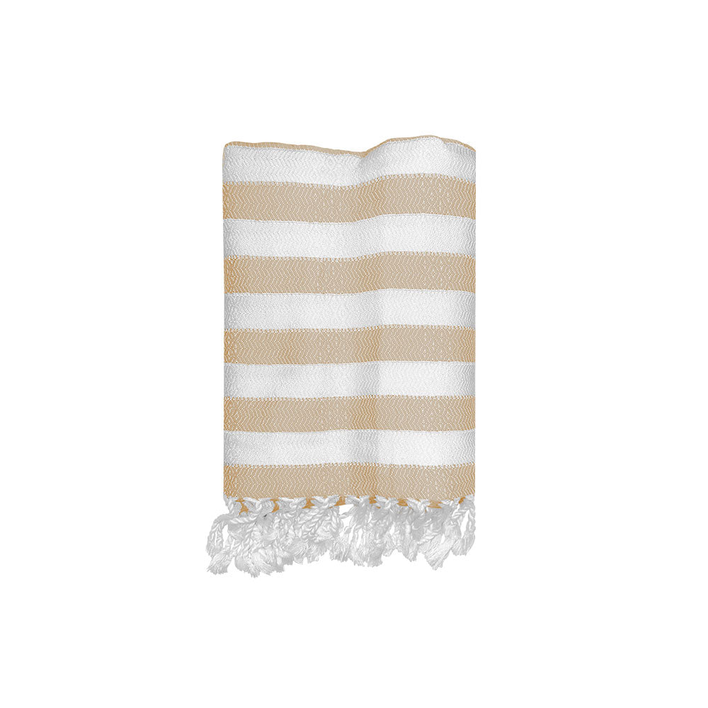 Close-up of the NIXY Acelia Bamboo Turkish Beach Towel in Beige, showing the bamboo-cotton blend weave