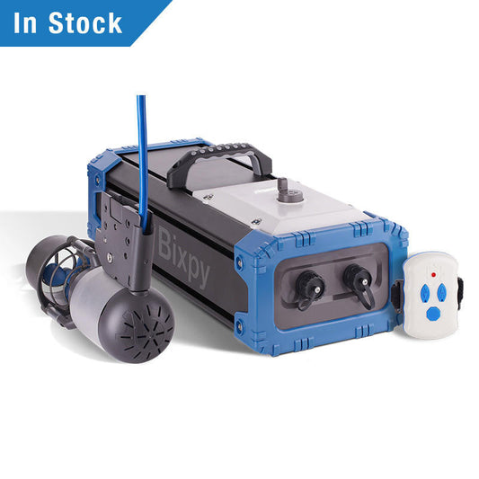 Bixpy K-1 Angler Pro Outboard Kit mounted on kayak with wireless remote control