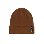 Golden brown NIXY Sports classic cuffed knit beanie – ribbed unisex winter hat with woven logo label, caramel product shot on white background