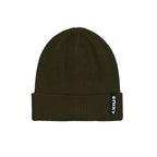 Earth green NIXY Sports classic cuffed knit beanie, ribbed unisex winter hat with woven logo label, olive product shot on white background