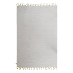Striped NIXY Mediterranean Turkish cotton beach towel (Silver) with tassels on a white background showcasing it flat woven and sand-resistant.