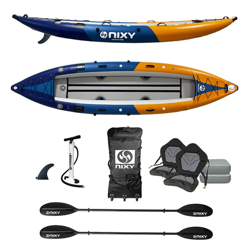 NIXY Tahoe 150 tandem inflatable kayak, a 12'6 foot two-person kayak for tandem or solo paddling