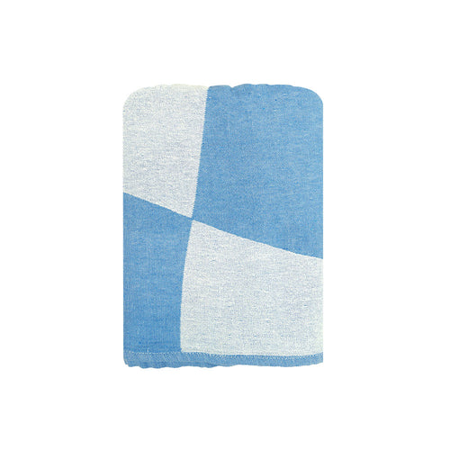 Close-up of the NIXY Squares Recycled Turkish Beach Towel in Bright Blue, 100% recycled Turkish cotton weave