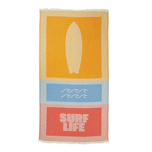 NIXY Surf Turkish Beach Towel laid flat on a white background, 71 inch extra-long 100% Turkish cotton