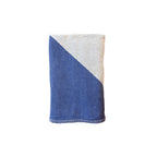NIXY Parallax Recycled Turkish Cotton Beach Towel (Blue). A folded beach towel with bold diagonal stripes in blue and white, shown flat against a white background.