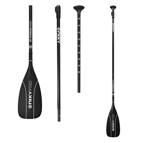 NIXY 3-Piece Adjustable 100% 3K Carbon Fiber SUP Pro Paddle, 86 sq in small blade size, lightweight travel-friendly paddleboard paddle for SUP and kayaking