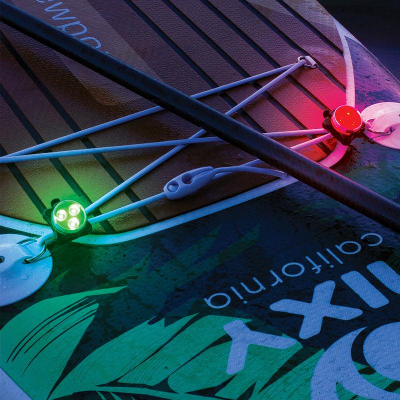 Close up image of NIXY Navigation Lights attached to a paddleboard