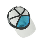 NIXY Stoked Trucker Water Hat in white interior view with NIXY branded sweatband and moisture-wicking lining