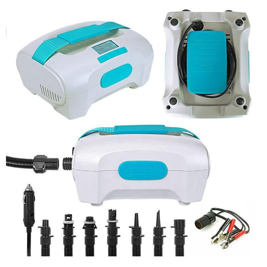 Close-up of NIXY Ventus electip pump for inflatable paddleboards and kayaks