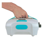 A hand carrying the Ventus electric sup pump by its strap